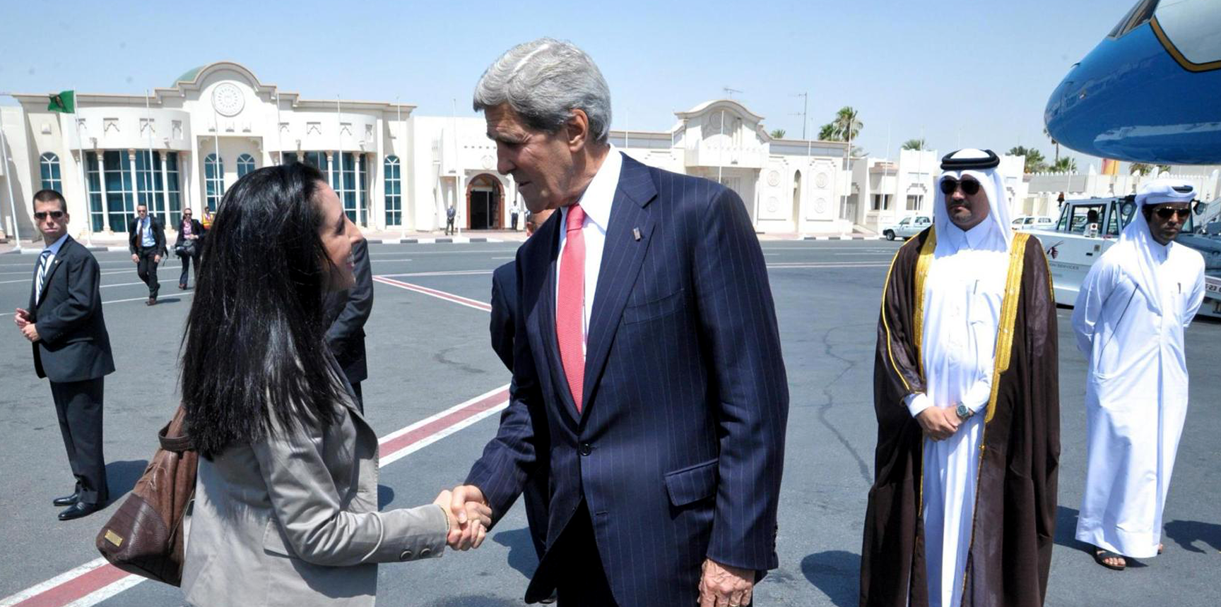 Hala welcoming Secretary of State John Kerry to Doha, Qatar