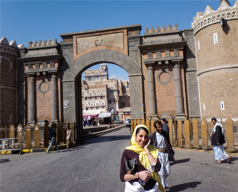 Hala at Bab al Yemen while on assignment in Sanaa